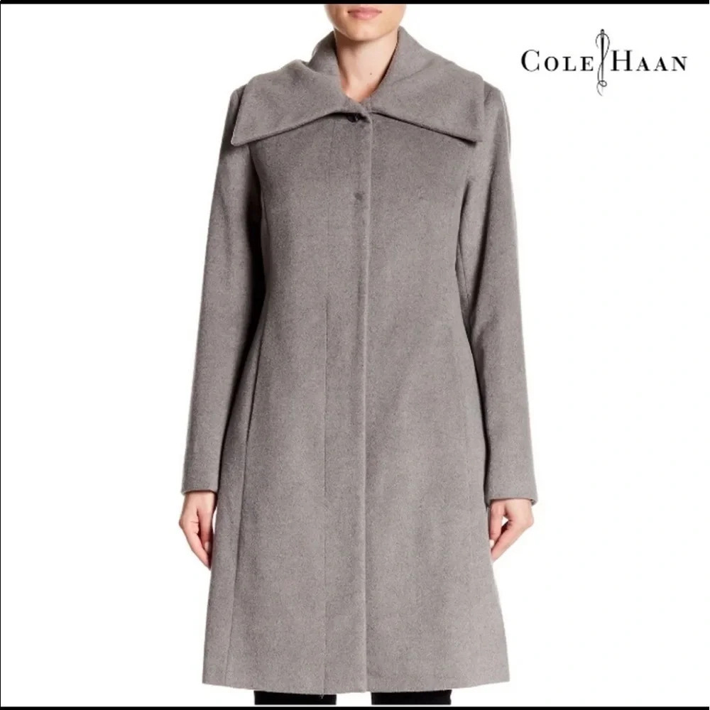 Cole Haan Signature Wool Blend Stand Up Collar Coat Snap closure fully lined - Picture 3 of 12